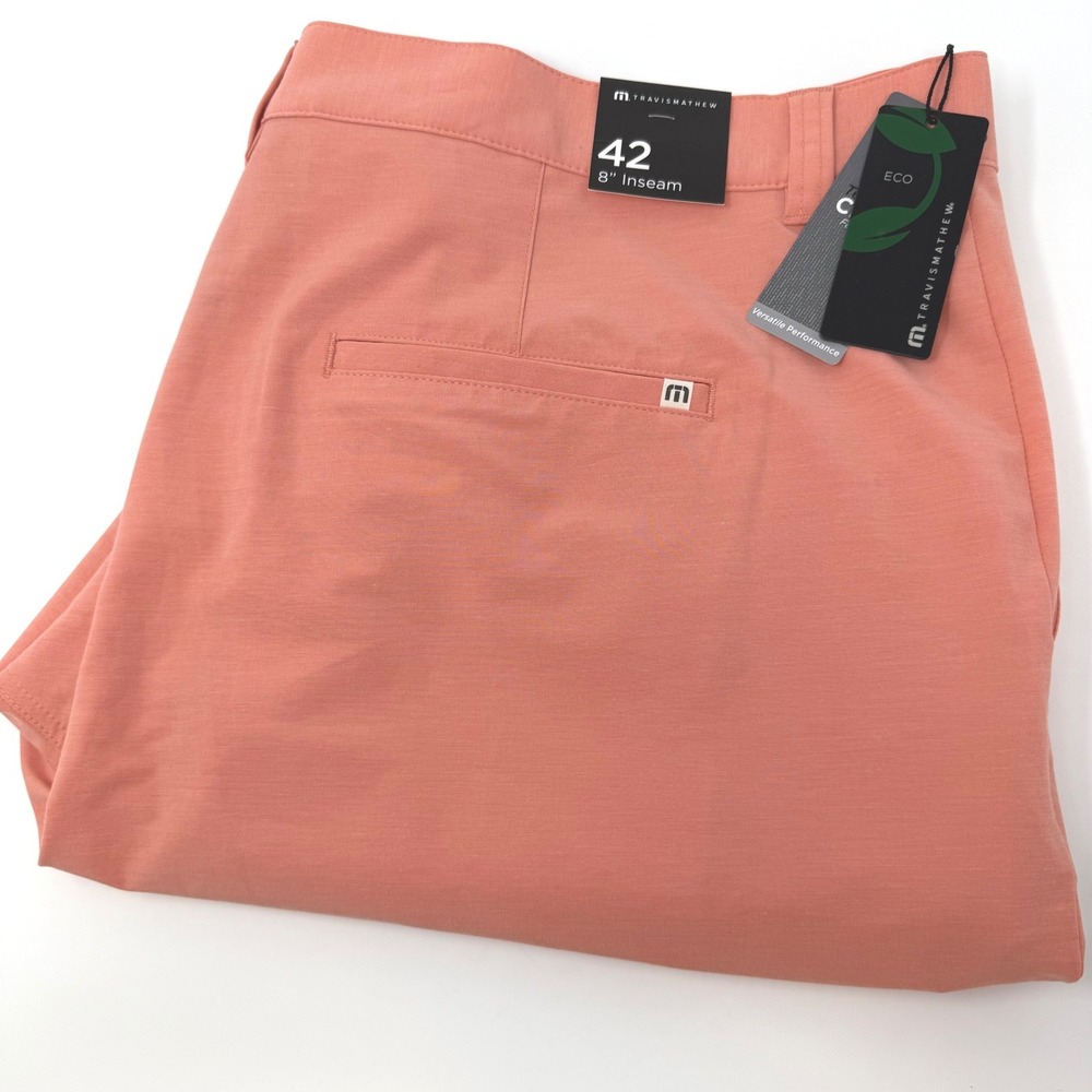 Travis Mathew Mens 42 Tech Chino Shorts‎ 8 Inseam Coral Orange 1MA590 NEW
